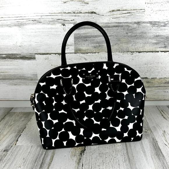 Kate Spade Carli Grove Splodge Dot Medium Satchel Black White Bag Dot Designer - Picture 2 of 8